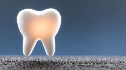 Glowing tooth model on textured surface with blurred blue background