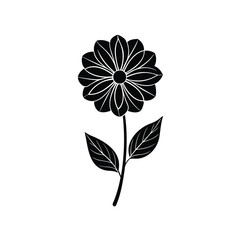 Elegant black and white illustration of a stylized daisy flower blossom