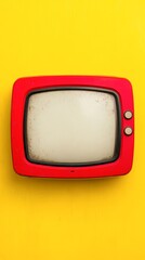 A vintage red television on a bright yellow background creates a nostalgic vibe, perfect for designs related to retro themes, media, or advertising, Ideal for creative projects and blogs,