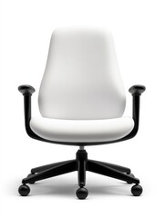 A modern ergonomic office chair with a sleek white fabric seat and black frame, Ideal for workspace environments, it promotes comfort and productivity, suitable for home offices or corporate settings