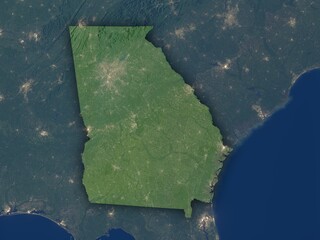 Very detailed night map of Georgia with clear state borders and visible cities. Contains modified Copernicus Sentinel data 2025.