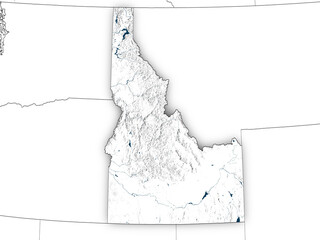 Withe map of Idaho with state borders isolated on transparent background. Contains modified Copernicus Sentinel data 2025.