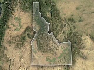 Realistic view of Idaho from space with clear state borders. Contains modified Copernicus Sentinel data 2025.