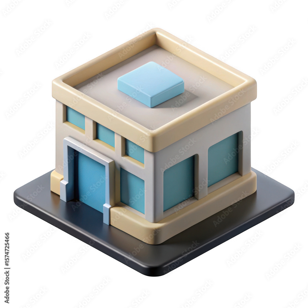 Poster isometric 3d building model isolated on transparent background