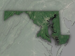Very detailed map of Maryland with clear state borders. Contains modified Copernicus Sentinel data 2025.