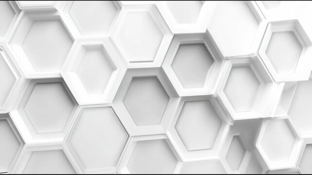 Abstract Hexagon Geometric Surface Loop 1A. Light bright clean minimal hexagonal grid pattern, random waving motion background canvas in pure wall architectural white.