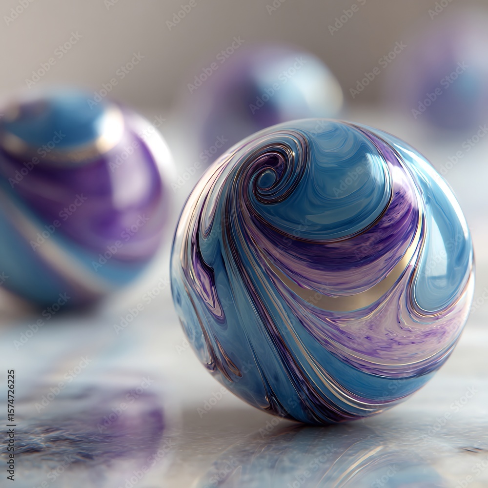 Poster abstract swirling spheres of cool hues create a sense of flowing movement and fluid pattern