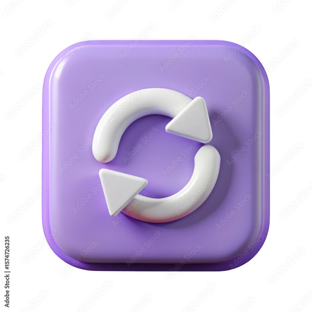 Aufkleber purple square button with circular arrows isolated on transparent background