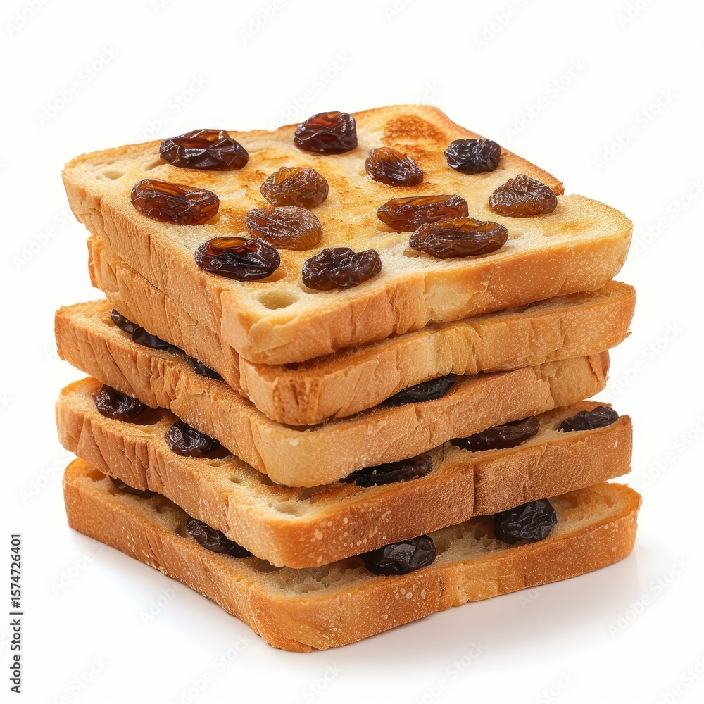 Poster delicious toasted slices of bread with raisins creating a tempting stack, perfect for breakfast or s