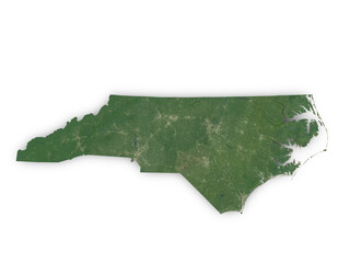 Realistic map of North Carolina isolated on transparent background. Contains modified Copernicus Sentinel data 2025.