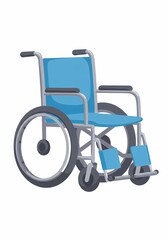 Light Blue Wheelchair with Metal Frame on White Background