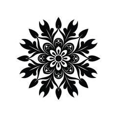 Elegant monochrome floral design in circular symmetry with leaf and petal elements