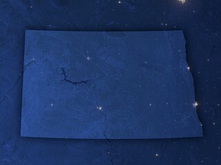 North Dakota as seen from space at night with visible state borders. Contains modified Copernicus Sentinel data 2025.