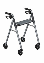 Gray Metal Walker with Seat on White Background