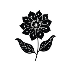 Elegant black and white flower illustration with celestial details and simple background