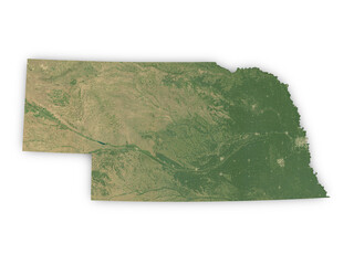Realistic map of Nebraska isolated on transparent background. Contains modified Copernicus Sentinel data 2025.