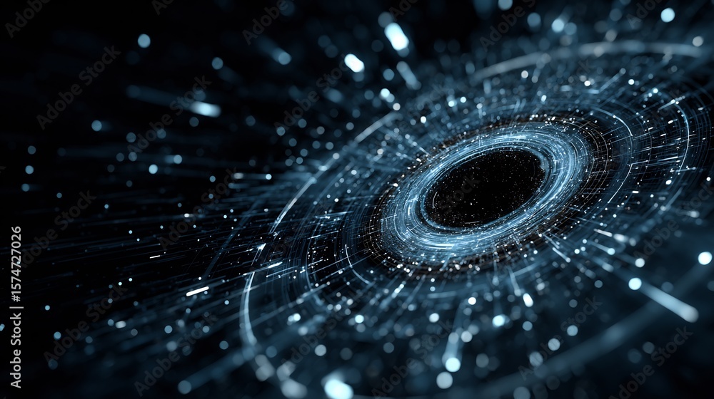 Poster abstract data vortex with glowing particles, conveying modern technology and digital connectivity