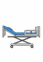 Empty Hospital Bed Light Blue Adjustable Medical Bed on Wheels Illustration