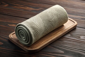 Rolled Towel on Wooden Board Spa-Like Texture and Design