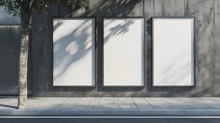 Blank posters mounted on a textured wall.