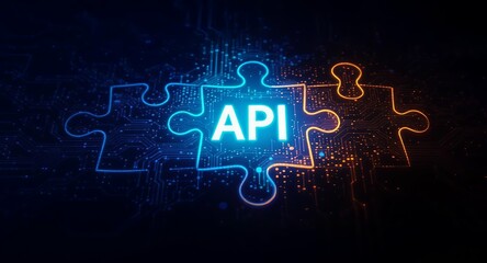 API Integration Concept with Glowing Puzzle Pieces and Digital Circuit Background