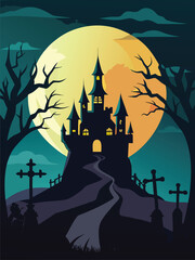 Halloween Background with Moon and Bats
