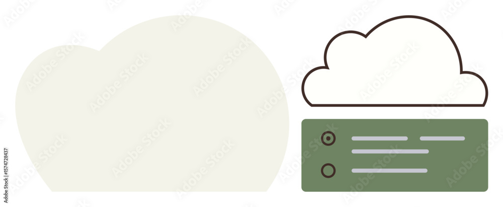 Poster cloud icon connected to a green server box, representing data storage and management. ideal for tech