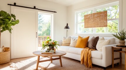 Bright and Cozy Living Room with Natural Light and Stylish Decor