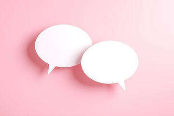 Blank Chat Dialogue Bubble and Pink Background with White Oval Shape for Speech Bubble Design and 3D Paper-Cutout with Pointer Tail for Social-Media Communication Tool and Dialogue-Box Symbol 