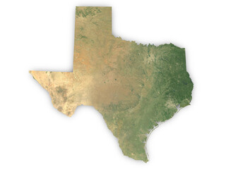 Realistic map of Texas isolated on transparent background. Contains modified Copernicus Sentinel data 2025.