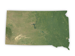 Realistic map of South Dakota isolated on transparent background. Contains modified Copernicus Sentinel data 2025.