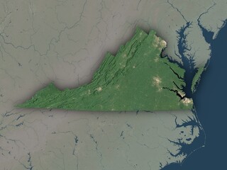 Very detailed map of Virginia with clear state borders and visible cities. Contains modified Copernicus Sentinel data 2025.