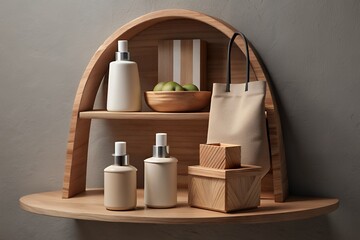 Wooden Shelf Display Hand Cream, Gift Bags, and Natural Products