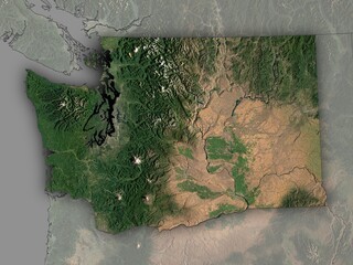 Very detailed map of Washington with clear state borders. Contains modified Copernicus Sentinel data 2025.