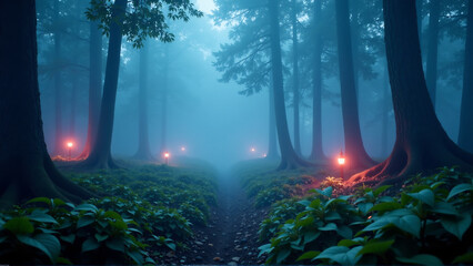 Obraz premium Mist-Shrouded Lumina Forest