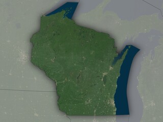 Very detailed map of Wisconsin with clear state borders. Contains modified Copernicus Sentinel data 2025.