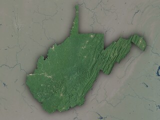 Very detailed map of West Virginia with clear state borders and visible cities. Contains modified Copernicus Sentinel data 2025.