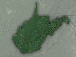 Very detailed map of West Virginia with clear state borders. Contains modified Copernicus Sentinel data 2025.