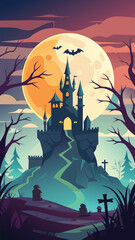 Halloween Night Background with Bats