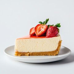 Delicious strawberry cheesecake slice with fresh fruit garnish
