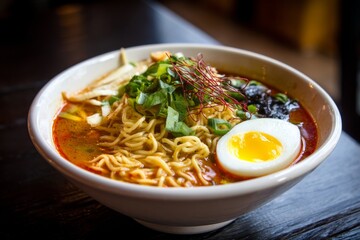 Bowl of ramen with soft boiled egg.