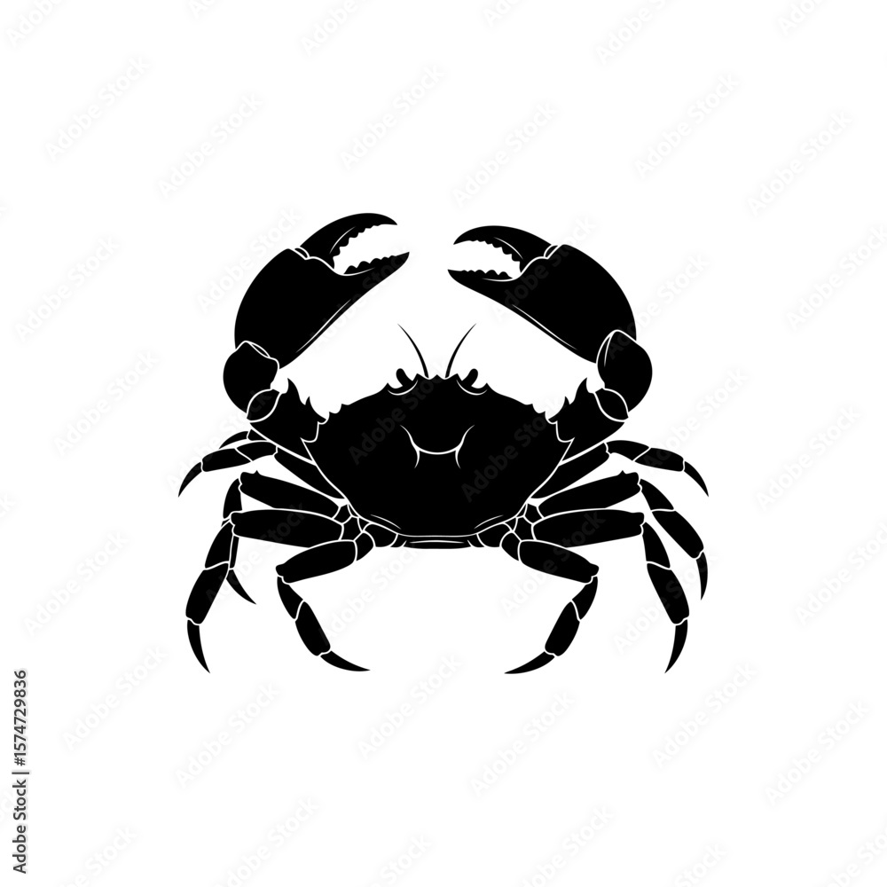 Poster a simple black and white vector illustration of a crab with large claws on a white background design