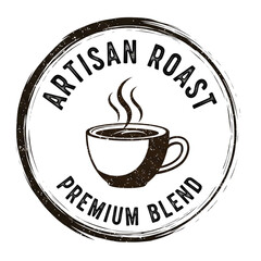 Artisan Roast Coffee Badge, Hand-Drawn Grunge Sticker Illustration
