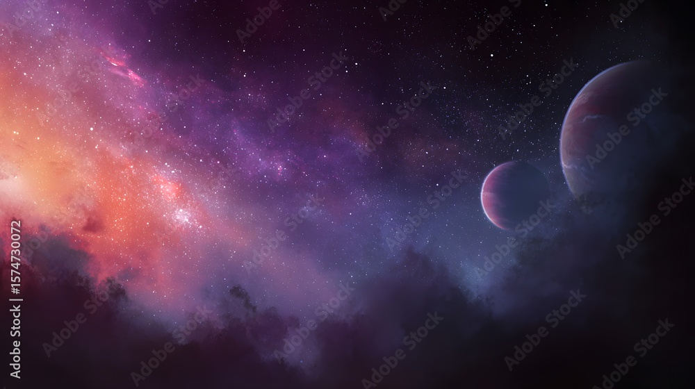 Wall mural cosmic expanse with swirling nebulae and distant planets, creating a surreal otherworldly view.