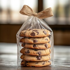 Deliciously Baked Cookies in Clear Wrapper with Rustic Bow Decoration