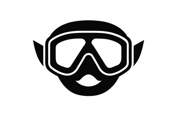 Simple Black and White Vector Illustration of a Person Wearing Diving Goggles