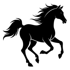 Obraz premium Dynamic black silhouette of a horse in full gallop captured in motion