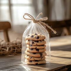 Freshly Baked Chocolate Chip Cookies in Clear Plastic Bag