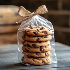 Freshly Baked Chocolate Chip Cookies Wrapped in Clear Plastic Bag