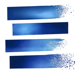 Watercolor rectangular blue brush strokes , isolated on transparent background, png
